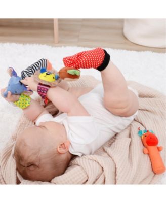 Safari Baby Rattle Socks and Wrist Rattle Set, 5 Piece