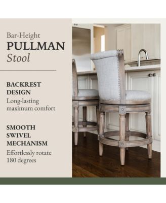 Pullman Bar Stool, Reclaimed Oak Finish w/ Ash Grey Fabric Upholstery, Set of 3