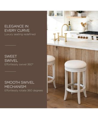 Eva Counter Stool, White Oak Finish w/ Natural Color Fabric, Set of 3