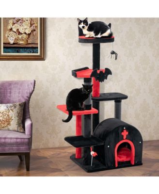 6-Tier Gothic Cat Tree 53'' Tall Cat Tower w/ Cat Bed Arch-Shaped Condo Pompom