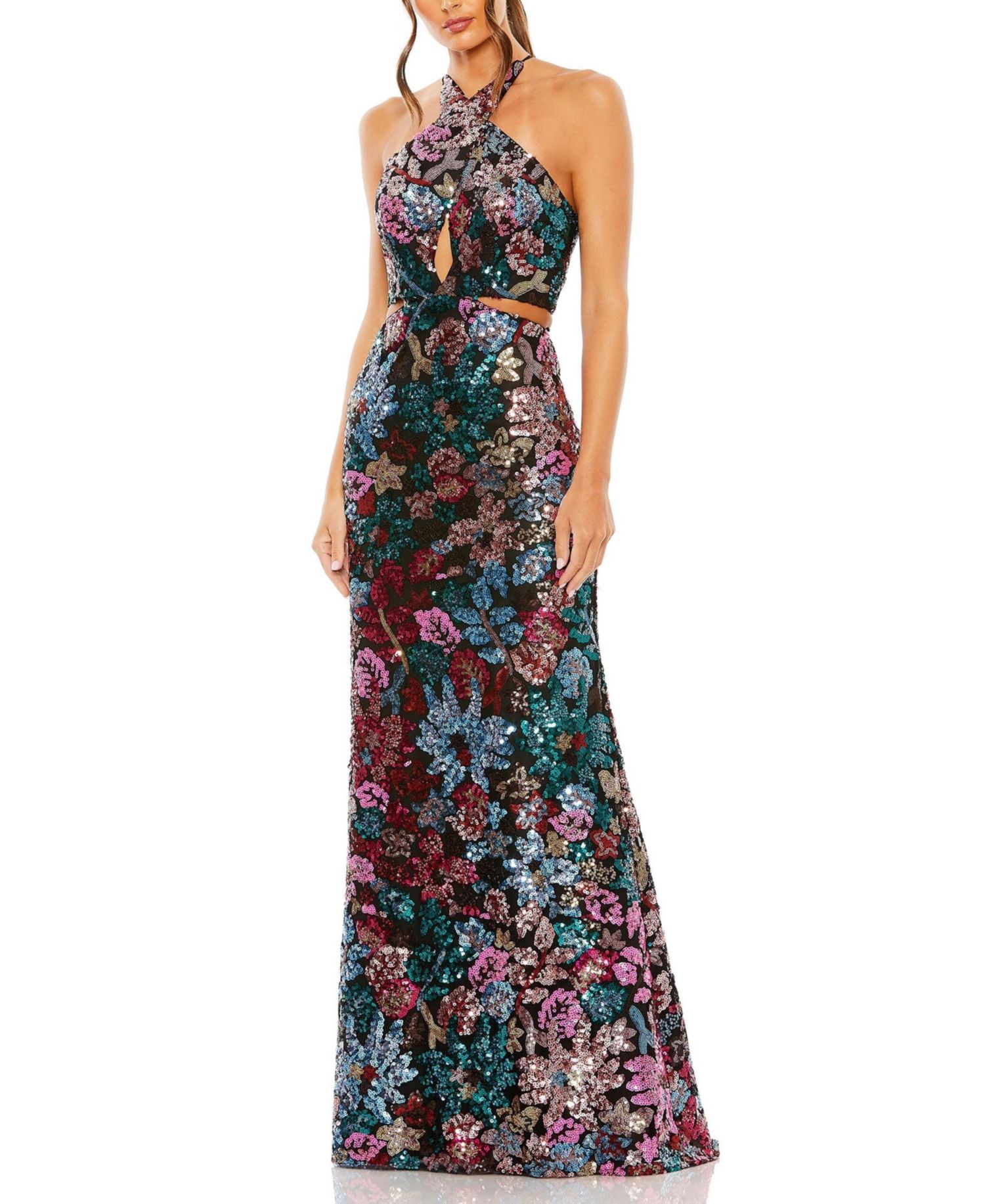 Women's Sequin Embellished Cross Neck Gown