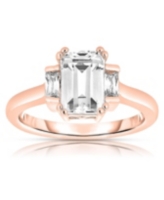Genevive Sterling Silver Cubic Zirconia Square Asscher Ring - Rose
