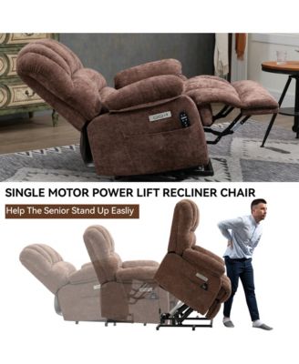 23" Seat Width and High Back Large Size Chenille Power Lift Recliner Chair with 8-Point Vibration Massage and Lumbar Heating