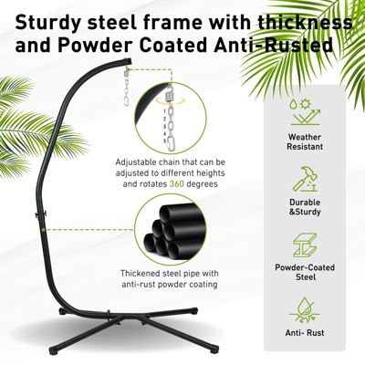 Hammock Steel C Stand -Stand for Hanging Hammock Chairs - 300 Pound Capacity, Black