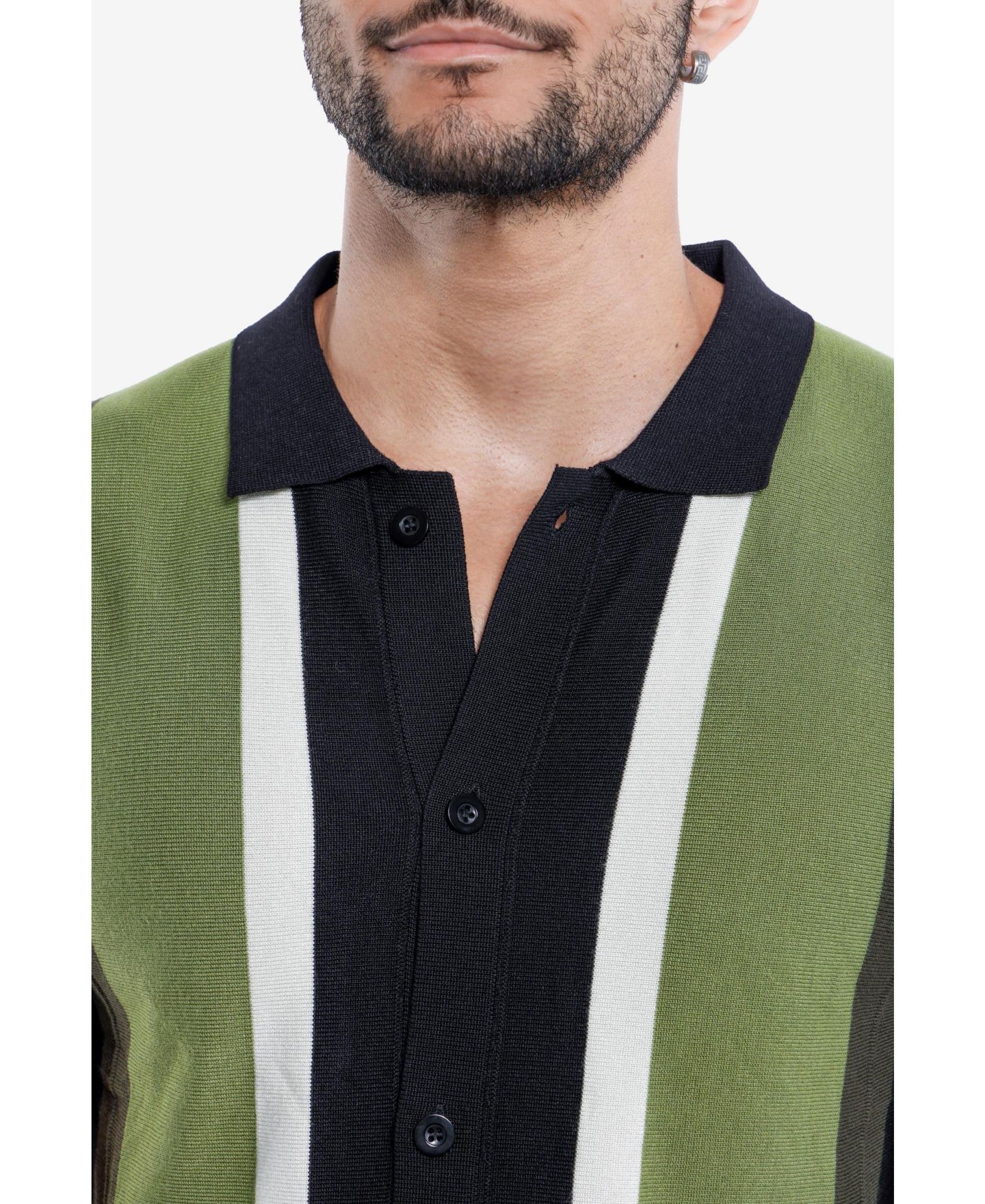 Мужские топы SPRING + MERCER Stripe Short Sleeve Sweater Polo, цвет: Чёрный / Оливковый — фото 7