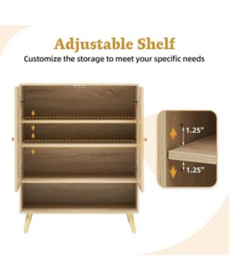 Rattan Shoe Storage Cabinet with 4 Flip Drawers, Narrow Shoe Rack Cabinet, Freestanding Wooden Shoe Organizer Cabinet for Entryway, Hallway