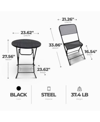 Padova Foldable 3 Piece Steel Bistro Dining Set, Black
