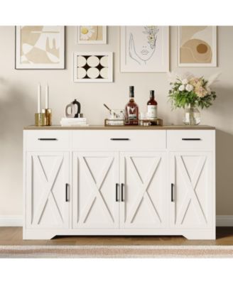 Sideboard  55" Wood with Storage, Coffee Bar Cabinet with 3 Drawers