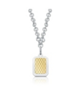 Rachel Glauber Two-Tone Dog Tag Textured Pendant Necklace - White