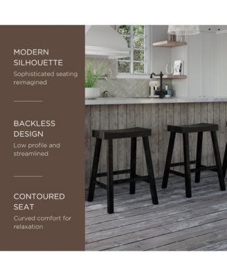 Vincent Wooden Rustic Aesthetic Kitchen Counter Stool, Set of 2