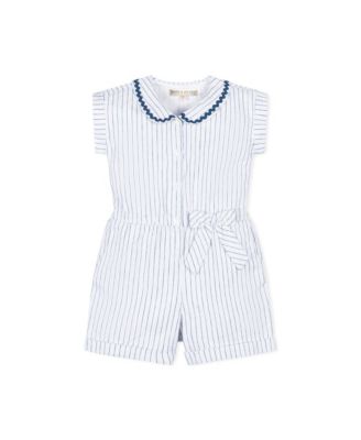 Girls' Linen Peter Pan Collar Button Front Romper, Kids