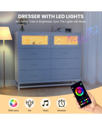 Dresser for Bedroom with LED Lights and Charging Station