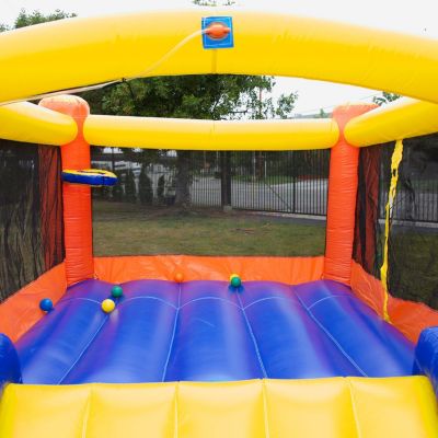 HeroKiddo Orange Small Bounce House Water Slide with Pool for Little Kids and Toddlers (with Blower), Jump and Slide, Basketball Hoop, Backyard Water Park, Outdoor Indoor, Wet Dry Use, Bouncy House