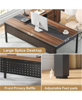 70.8" Large Executive Office Desk and 47" Lateral File Cabinet Combo, L-Shaped Computer Desk 2 Piece Business Furniture with Drawers and Shelves, Home Office Workstation