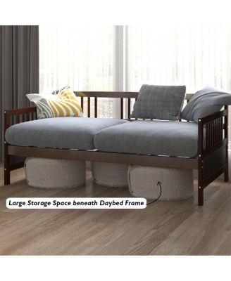 Twin Size Wooden Slats Daybed Frame Support Platform W/Rails Cherry