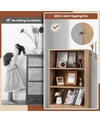 4-Tier Storage Bookcase with Open Shelves Drawer and Anti-toppling Device