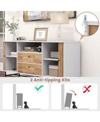 Mid Century Modern Buffet Sideboard with Sliding Tambour Doors and 2 Storage Drawers