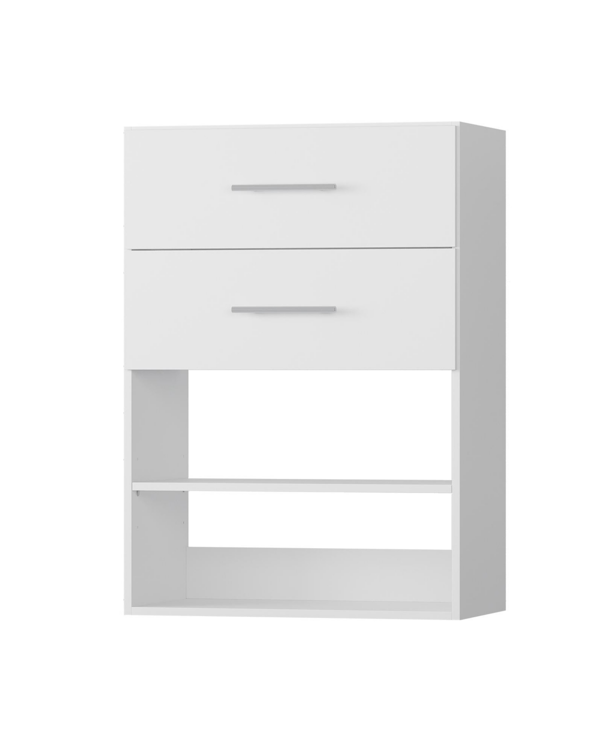 Short Tower Wood Built In Closet Organizer Unit, Wood Closet Organizer Starter Kit, Mounted Closet Systems with 2 Drawers - White