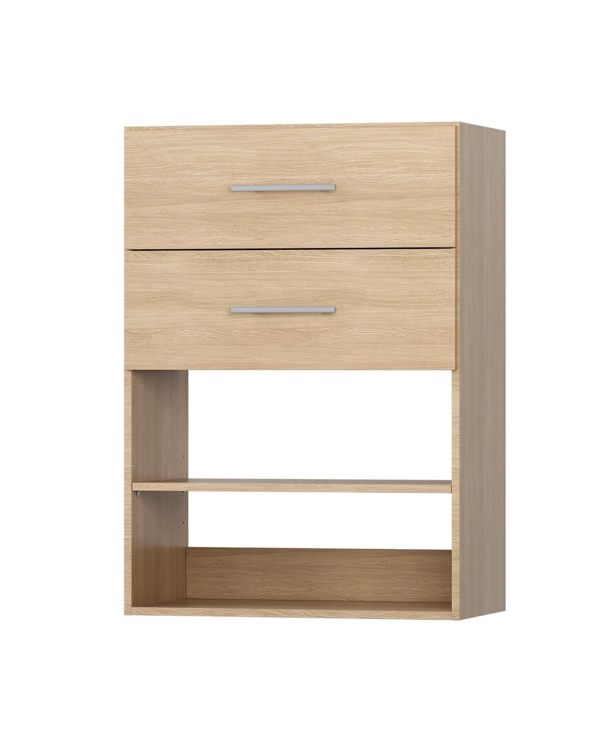 Short Tower Wood Built In Closet Organizer Unit, Wood Closet Organizer Starter Kit, Mounted Closet Systems with 2 Drawers - Natural