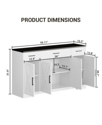 Sideboard with Storage, 55" Coffee Bar Cabinet with 3 Drawers