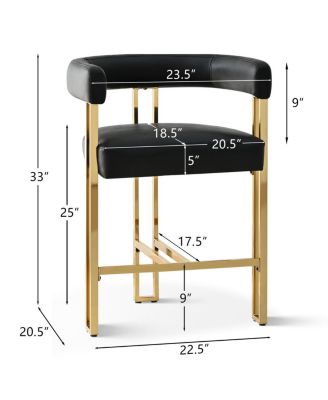 Set of 3 Faux Leather Counter Stools–Curved Armrests, Gold Legs, Modern Design for Kitchen & Bar