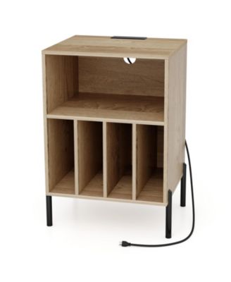 Record Player Stand with Record Storage Shelf and Charging Station