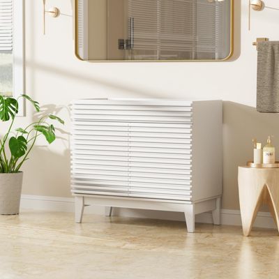 Particleboard Bathroom Cabinet Vanity with Storage and Wood Grain Laminate (Sink Basin Not Included)