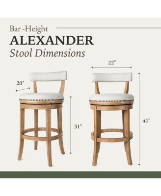 Alexander Kitchen Bar Stool in Weathered Oak w/ Sand Fabric, Set of 4