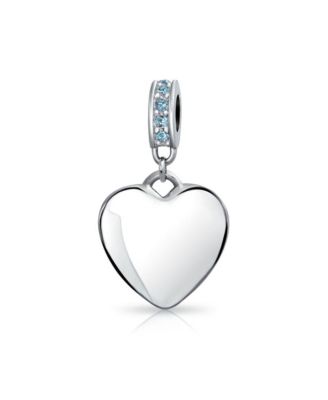 Crystal Accent Bale Heart Shape Dangle Bead Charm Sterling Silver