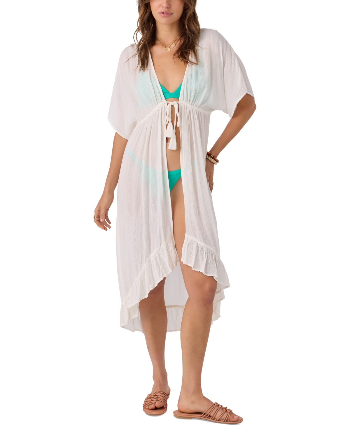 Shop O'neill Women's Wilder Tassel-tie Midi Cover-up Gown In Vanilla
