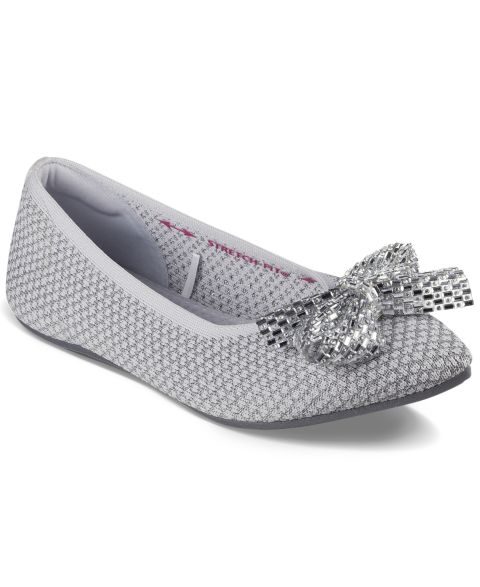 Женские балетки Skechers Cleo Point Bow - Shimmery Shine Skimmer, цвет: Серебряный