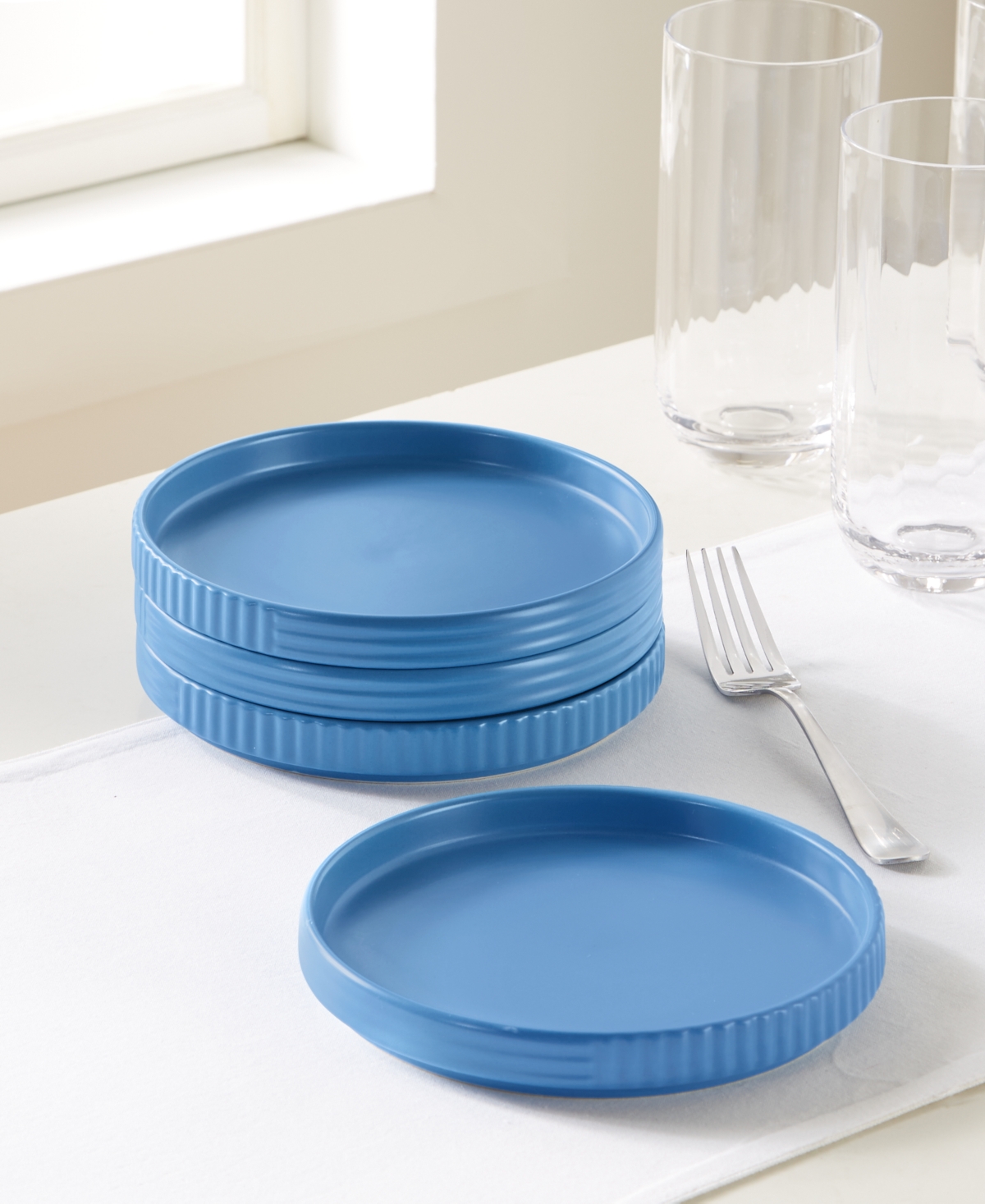 The Cellar Aaden Textured Appetizer Plates, Set Of 4, Exclusively At Macy's In Blue