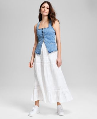 Women's Button-Front Sleeveless Denim Top, Exclusively at Macy's