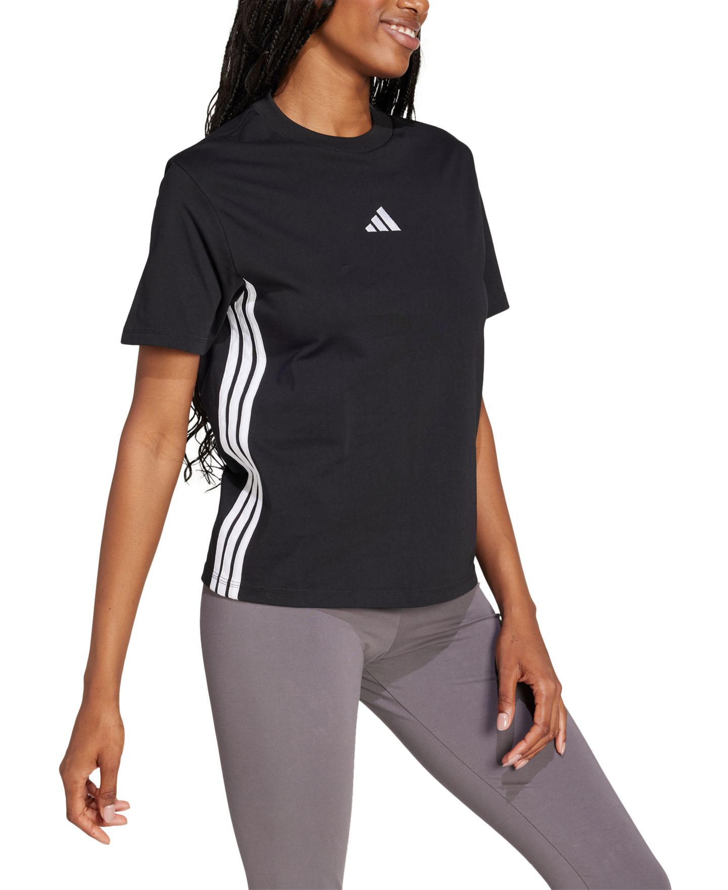 Женская футболка adidas Essentials 3-Stripes Cotton, цвет: Чёрный / Белый — фото 3