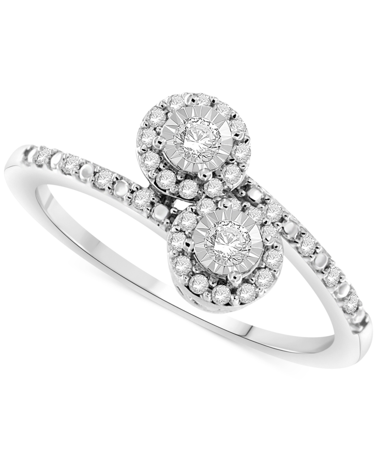 Macy's Diamond Double Halo Bypass Statement Ring (1/4 Ct. T.w.) In Sterling Silver In Silver