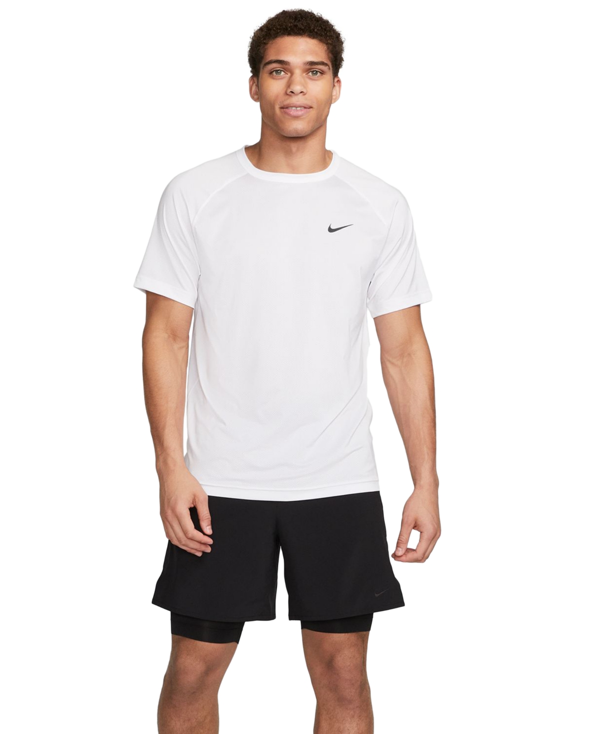 Nike Men's Essential Dri-fit Short-sleeve Swim Hydroguard (extended Size) In White,black