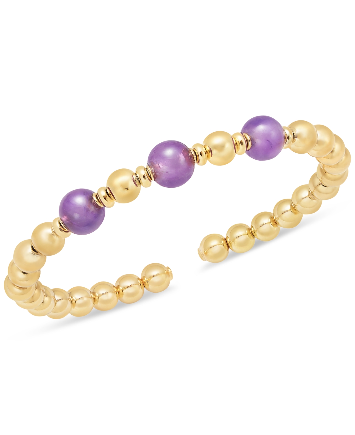 Macy's Amethyst Polished Bead Bangle Cuff Bracelet (6 Ct. T.w.) In 14k Gold Over Sterling Silver In Amethyst