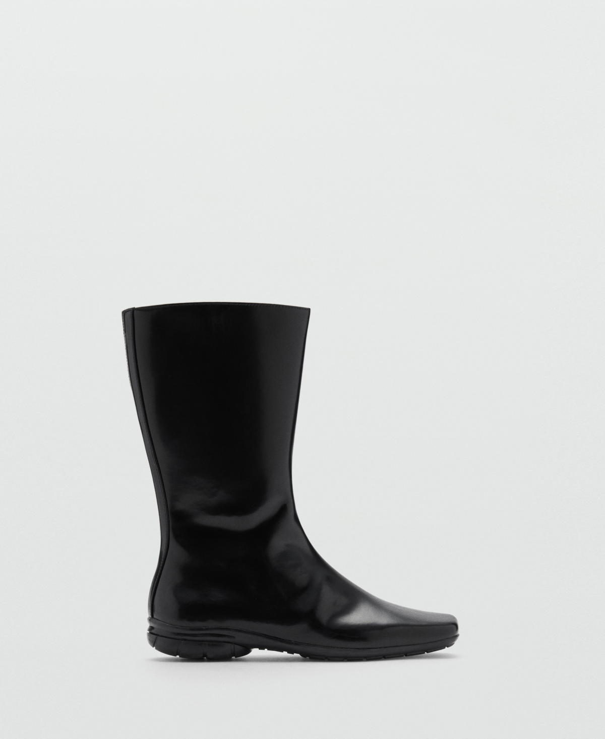 Mango Flat Leather Ankle Boots Black In Black