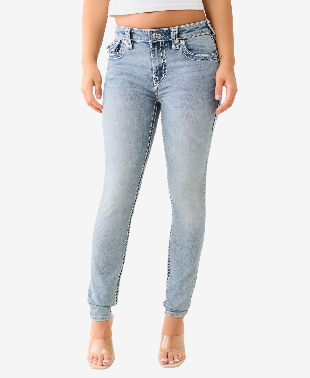 Shop True Religion Women's Crystal Halle Mid Rise Skinny Super T Jeans In Peak Spot