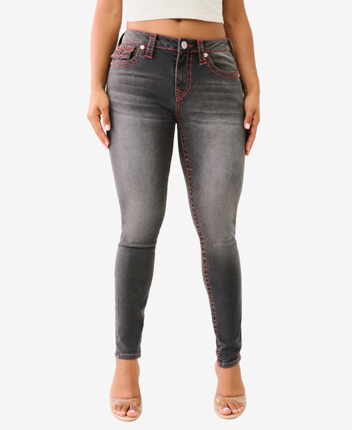 TRUE RELIGION WOMEN'S JENNIE SKINNY BIG T FLAP JEANS 