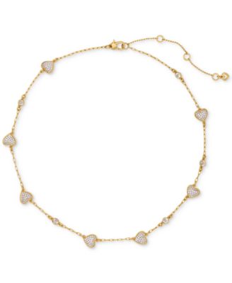 Cubic Zirconia Pavé & Bezel Station Collar Necklace, 16" + 3" extender