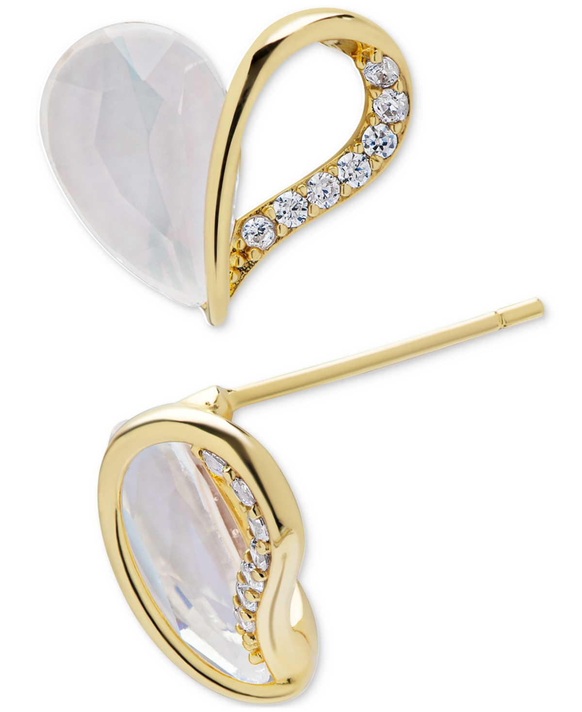 Macy's Lab Grown White Sapphire Heart Stud Earrings (3-7/8 Ct. T.w.) In 14k Gold-plated Sterling Silver In White Sapphire