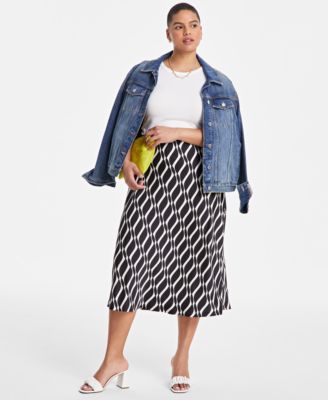On 34th - Trendy Plus Size Geo-Print Pull-On Skirt