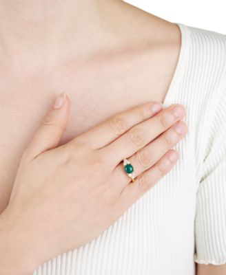 Malachite & Cubic Zirconia Cluster Ring in 14k Gold-Plated Sterling Silver