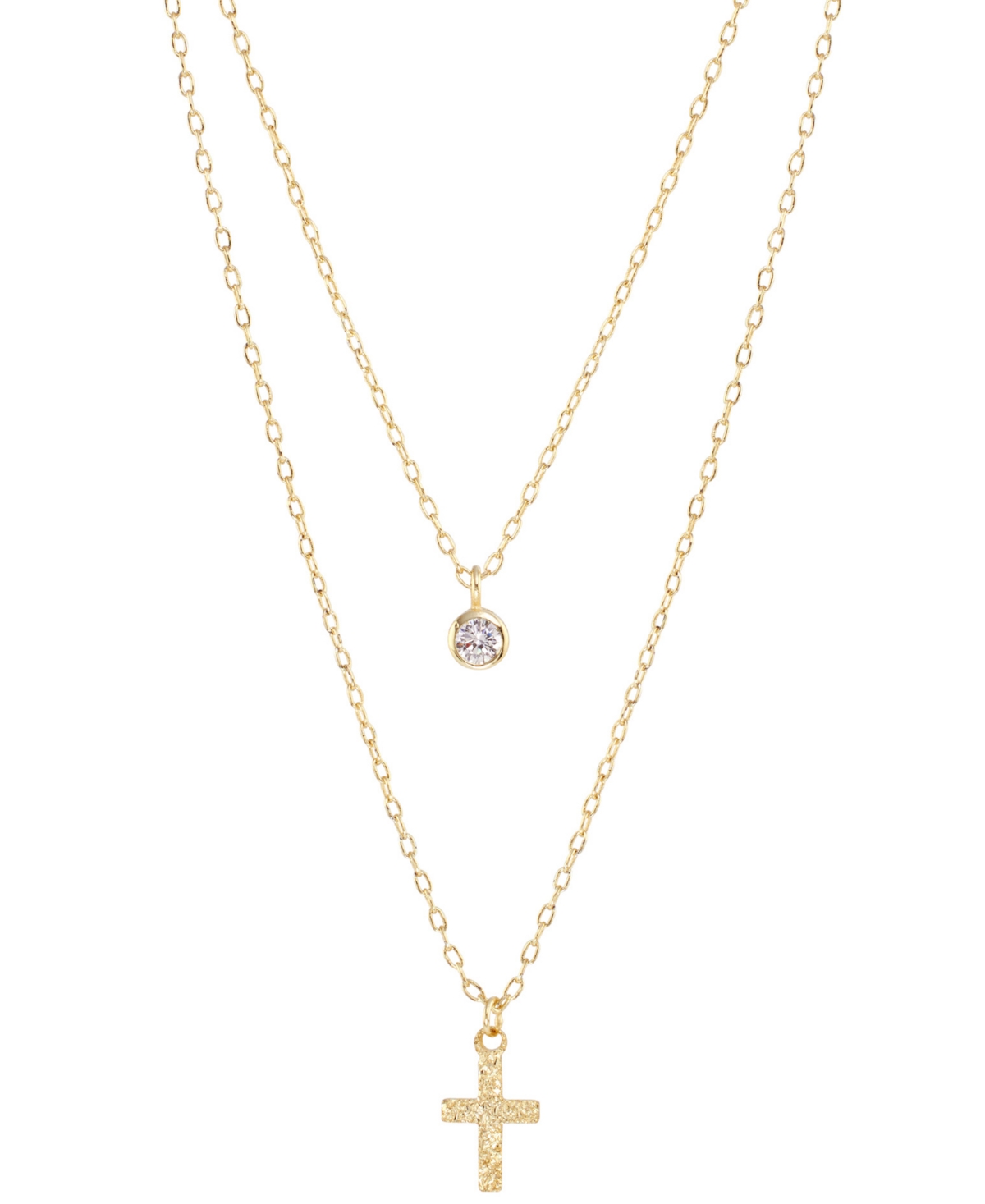 MACY'S ROUND CUBIC ZIRCONIA & CROSS TWO ROW PENDANT NECKLACE, 18" + 2" EXTENDER 