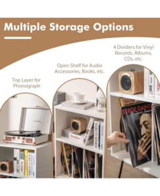 Record Player Stand with Charging Station for Living Room Bedroom