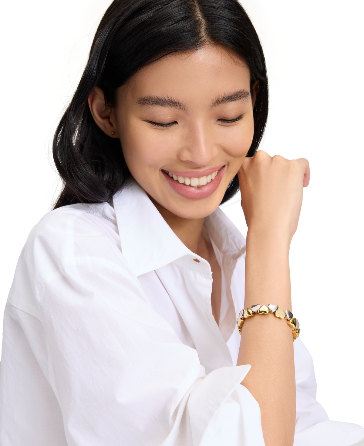 KATE SPADE TWO-TONE POLISHED HEART DOUBLE ROW STRETCH BRACELET 