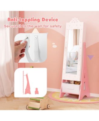 Kids Jewelry Cabinet with Full-Length Mirror and Foldable Drawer