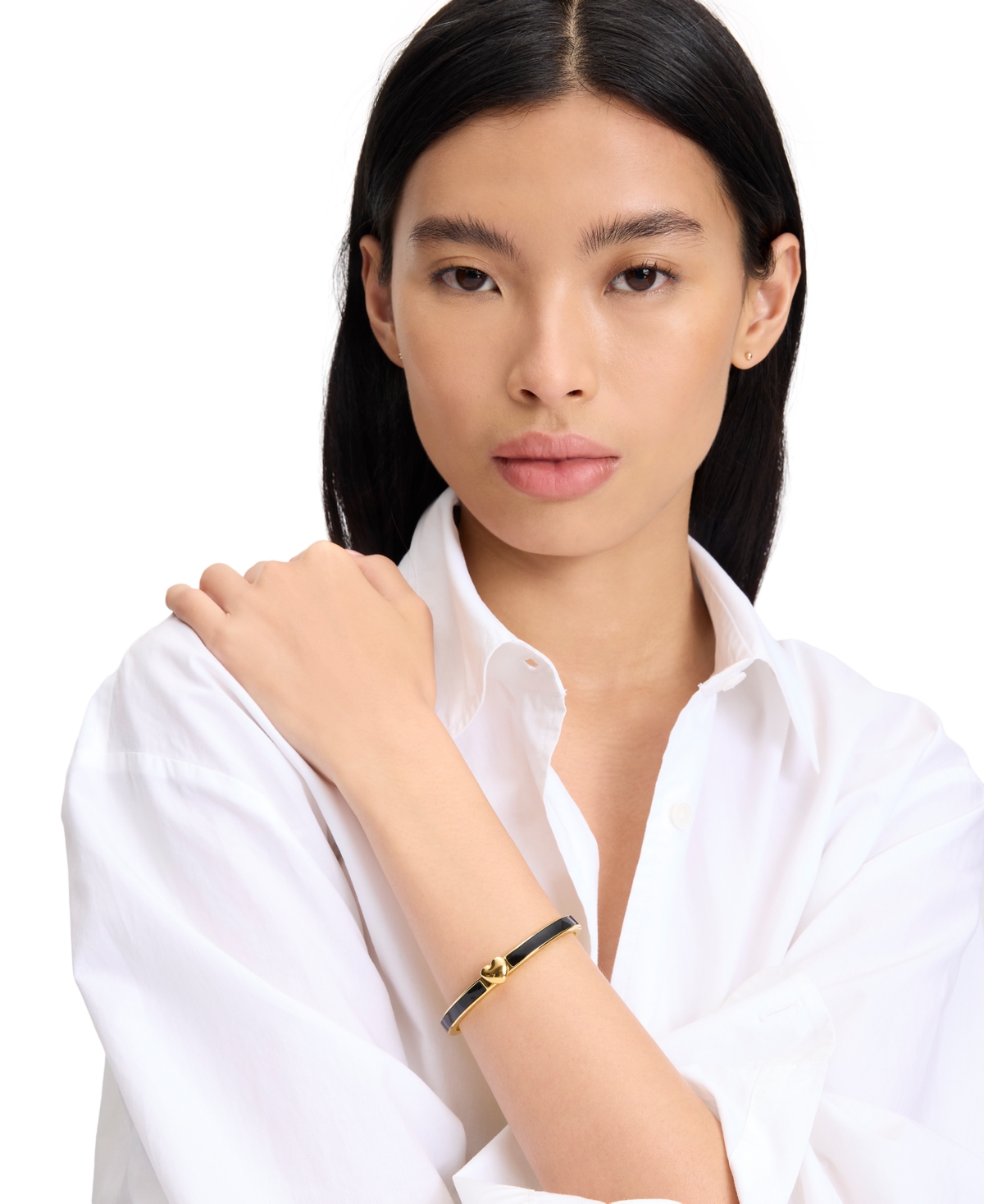 Kate Spade Heart You Enamel Hinged Bangle In Black,gold