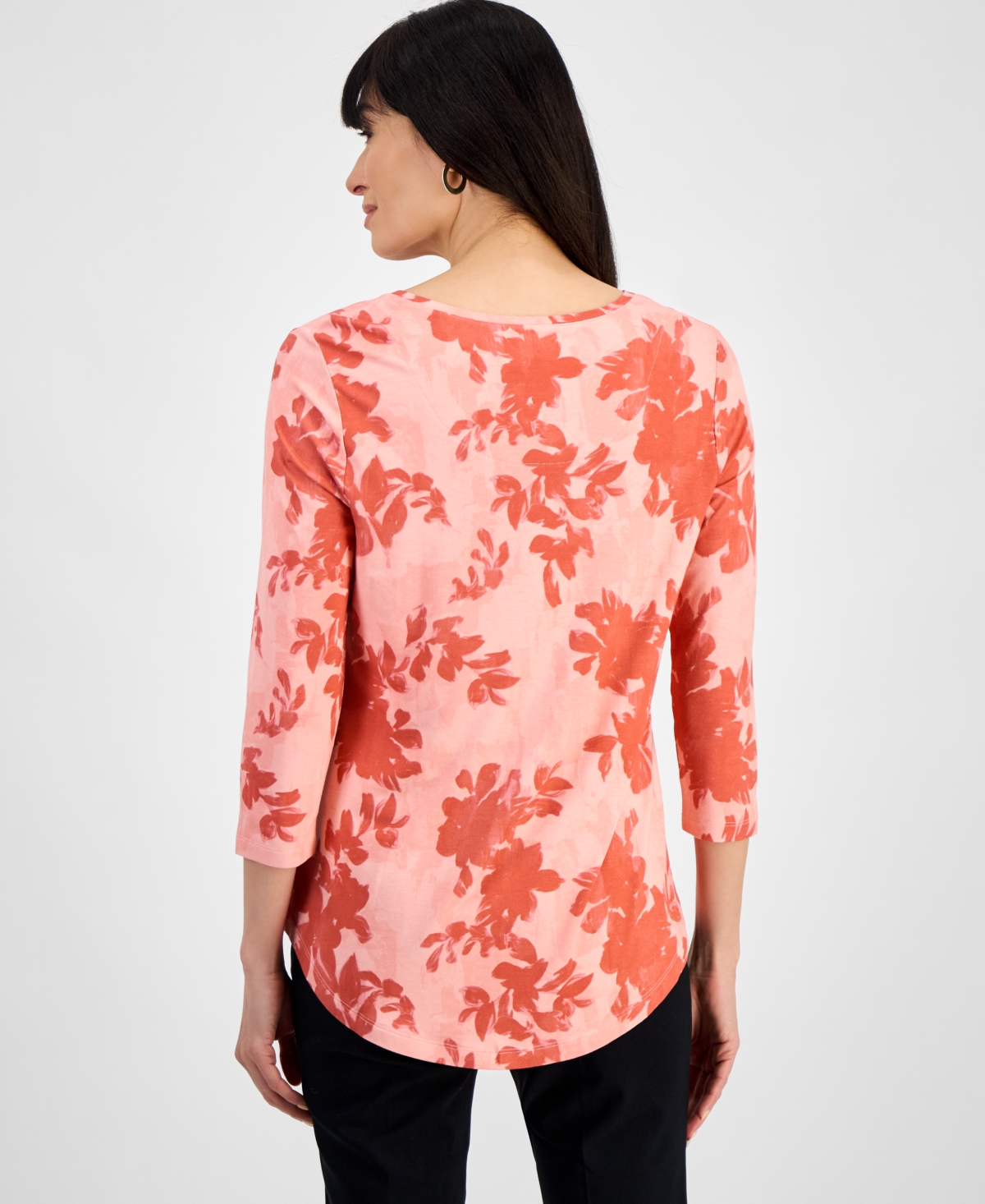 JM COLLECTION WOMEN'S PRINTED SCOOP-NECK 3/4-SLEEVE TOP, EXCLUSIVELY AT MACY'S 